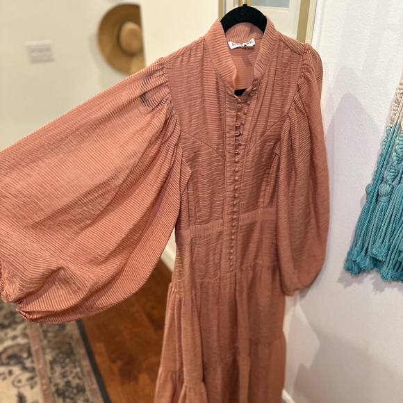 Boho Midi Dress. High neck with button detail. Desert Rose color - Picture 5 of 7
